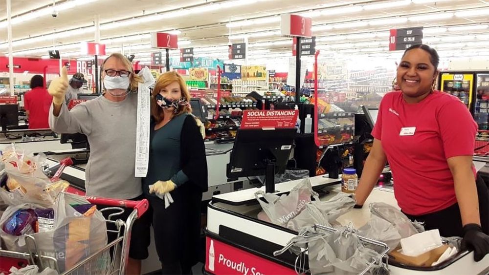 Happy seniors shopping
